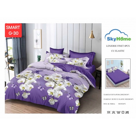 Lenjerii de pat cu Elastic Finet 4 piese Lenjerii Bumbac Finet 4 piese cu cearceaf cu elastic