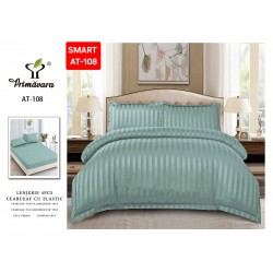 Lenjerie de pat cu elastic tip hotel din BUMBAC 100% DAMASC , 4 piese Lenjerie de pat cu elastic tip hotel din BUMBAC 100% DAMASC , 4 piese