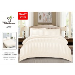 Lenjerie de pat cu elastic tip hotel din BUMBAC 100% DAMASC , 4 piese Lenjerie de pat cu elastic tip hotel din BUMBAC 100% DAMASC , 4 piese