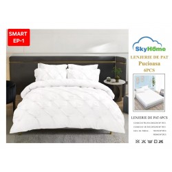 Lenjerie de pat cu pliuri din FINET pentru 2 persoane, 6 piese cearceaf normal