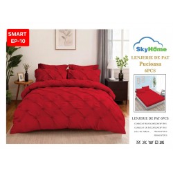 Lenjerie de pat cu pliuri din FINET pentru 2 persoane, 6 piese cearceaf normal