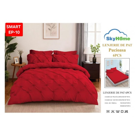 Lenjerie de pat cu pliuri din FINET pentru 2 persoane, 6 piese Lenjerii de pat cu pliuri