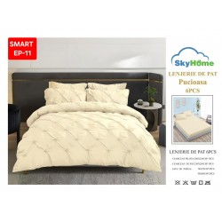 Lenjerie de pat cu pliuri din FINET pentru 2 persoane, 6 piese cearceaf normal