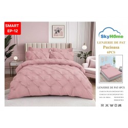 Lenjerie de pat cu pliuri din FINET pentru 2 persoane, 6 piese cearceaf normal