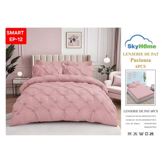 Lenjerie de pat cu pliuri din FINET pentru 2 persoane, 6 piese Lenjerii de pat cu pliuri