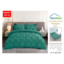 Lenjerie de pat cu pliuri din FINET pentru 2 persoane, 6 piese cearceaf normal