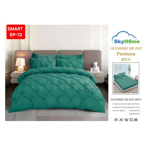 Lenjerie de pat cu pliuri din FINET pentru 2 persoane, 6 piese Lenjerii de pat cu pliuri