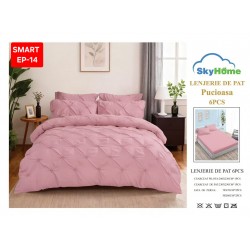 Lenjerie de pat cu pliuri din FINET pentru 2 persoane, 6 piese cearceaf normal