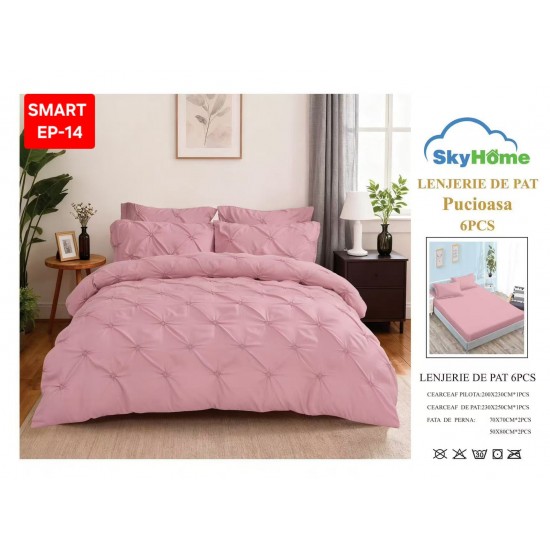 Lenjerie de pat cu pliuri din FINET pentru 2 persoane, 6 piese Lenjerii de pat cu pliuri