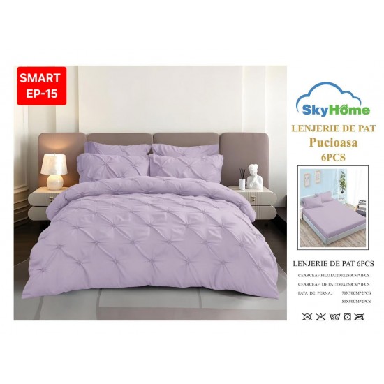 Lenjerie de pat cu pliuri din FINET pentru 2 persoane, 6 piese Lenjerii de pat cu pliuri