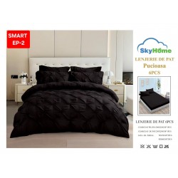 Lenjerie de pat cu pliuri din FINET pentru 2 persoane, 6 piese cearceaf normal