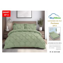 Lenjerie de pat cu pliuri din FINET pentru 2 persoane, 6 piese cearceaf normal