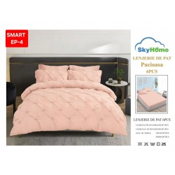 Lenjerie de pat cu pliuri din FINET pentru 2 persoane, 6 piese cearceaf normal