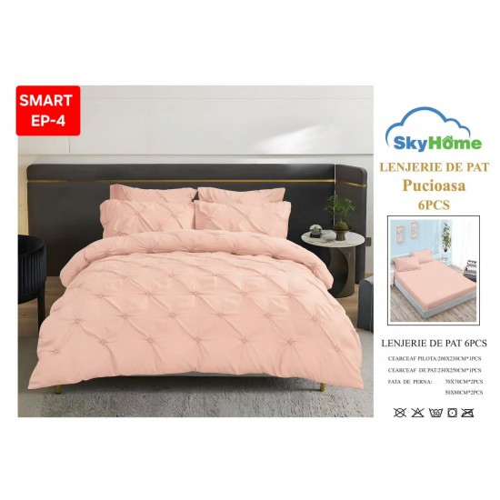 Lenjerie de pat cu pliuri din FINET pentru 2 persoane, 6 piese Lenjerii de pat cu pliuri