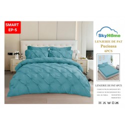 Lenjerie de pat cu pliuri din FINET pentru 2 persoane, 6 piese cearceaf normal