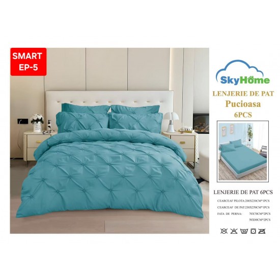 Lenjerie de pat cu pliuri din FINET pentru 2 persoane, 6 piese Lenjerii de pat cu pliuri