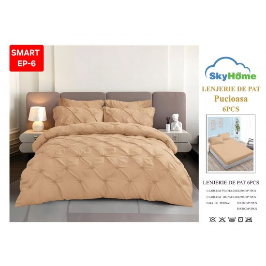 Lenjerie de pat cu pliuri din FINET pentru 2 persoane, 6 piese Lenjerii de pat cu pliuri