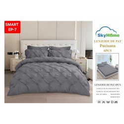 Lenjerie de pat cu pliuri din FINET pentru 2 persoane, 6 piese cearceaf normal