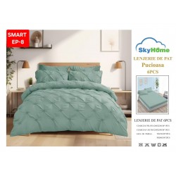 Lenjerie de pat cu pliuri din FINET pentru 2 persoane, 6 piese cearceaf normal