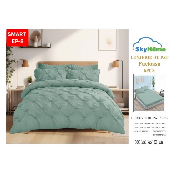 Lenjerie de pat cu pliuri din FINET pentru 2 persoane, 6 piese Lenjerii de pat cu pliuri