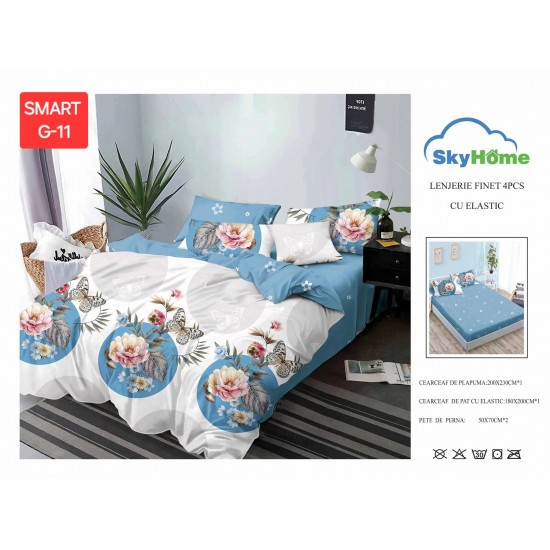 Lenjerii de pat cu Elastic Finet 4 piese Lenjerii Bumbac Finet 4 piese cu cearceaf cu elastic