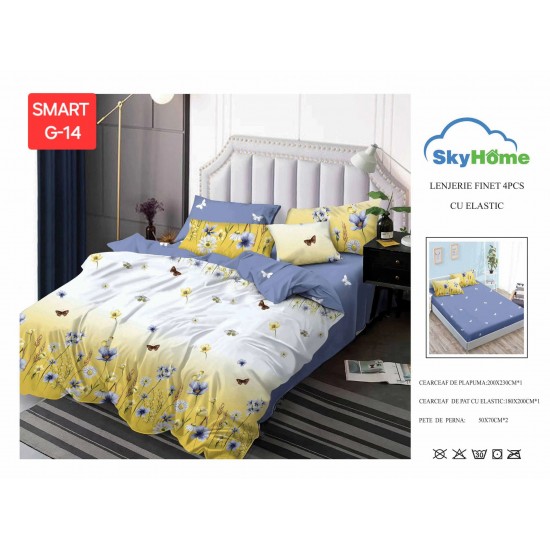 Lenjerii de pat cu Elastic Finet 4 piese Lenjerii Bumbac Finet 4 piese cu cearceaf cu elastic