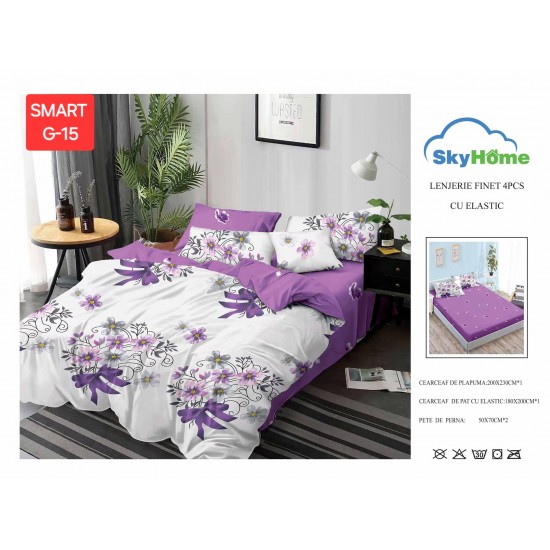 Lenjerii de pat cu Elastic Finet 4 piese Lenjerii Bumbac Finet 4 piese cu cearceaf cu elastic