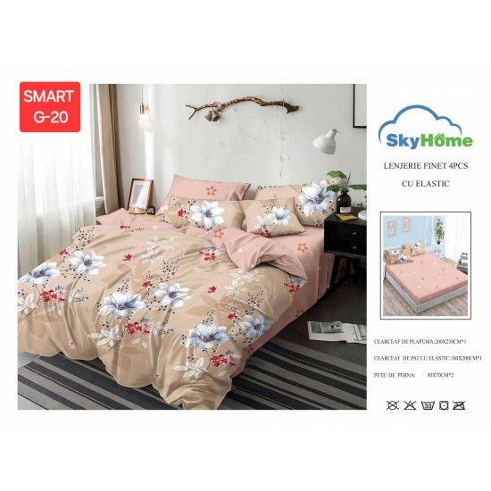 Lenjerii de pat cu Elastic Finet 4 piese Lenjerii Bumbac Finet 4 piese cu cearceaf cu elastic
