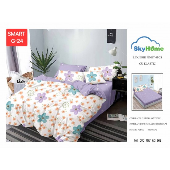 Lenjerii de pat cu Elastic Finet 4 piese Lenjerii Bumbac Finet 4 piese cu cearceaf cu elastic