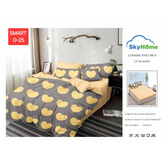 Lenjerii de pat cu Elastic Finet 4 piese Lenjerii Bumbac Finet 4 piese cu cearceaf cu elastic