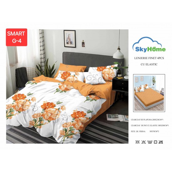 Lenjerii de pat cu Elastic Finet 4 piese Lenjerii Bumbac Finet 4 piese cu cearceaf cu elastic