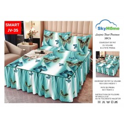 Cearceaf cu Volane din Finet + 2 Fete Perna - 160x200x45