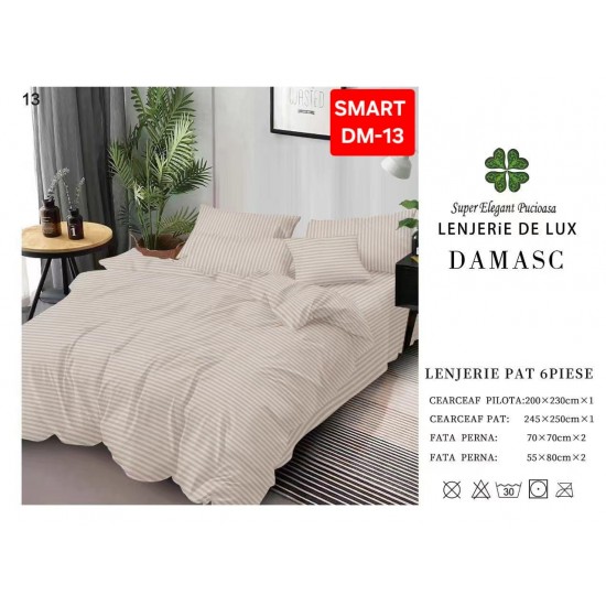 Lenjerie de pat tip hotel din BUMBAC 100% DAMASC , 6 piese Lenjerii Damasc