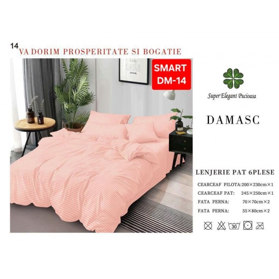 Lenjerie de pat tip hotel din BUMBAC 100% DAMASC , 6 piese
