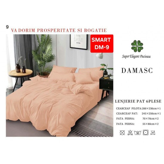 Lenjerie de pat tip hotel din BUMBAC 100% DAMASC , 6 piese Lenjerii Damasc