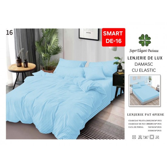 Lenjerie de pat cu elastic tip hotel din BUMBAC 100% DAMASC , 6 piese 1+1