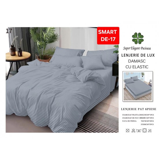 Lenjerie de pat cu elastic tip hotel din BUMBAC 100% DAMASC , 6 piese 1+1