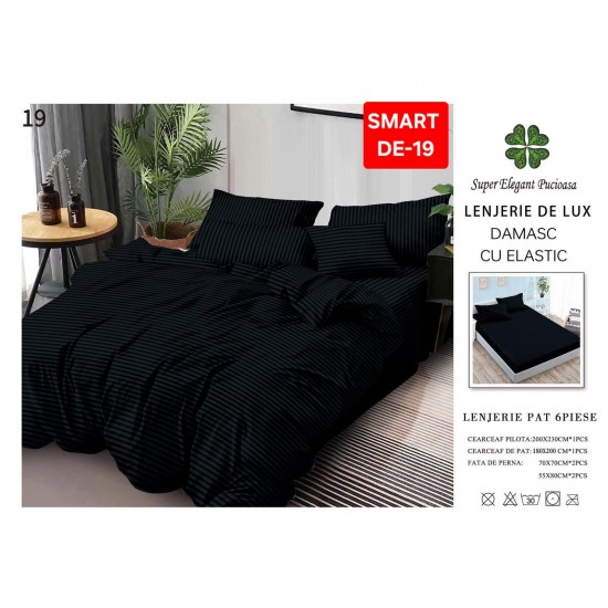 Lenjerie de pat cu elastic tip hotel din BUMBAC 100% DAMASC , 6 piese 1+1