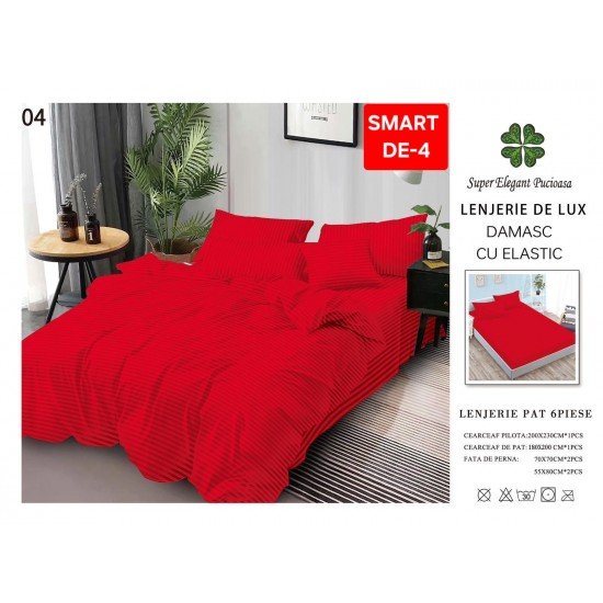 Lenjerie de pat cu elastic tip hotel din BUMBAC 100% DAMASC , 6 piese 1+1 Lenjerii Damasc cearceaf cu elastic