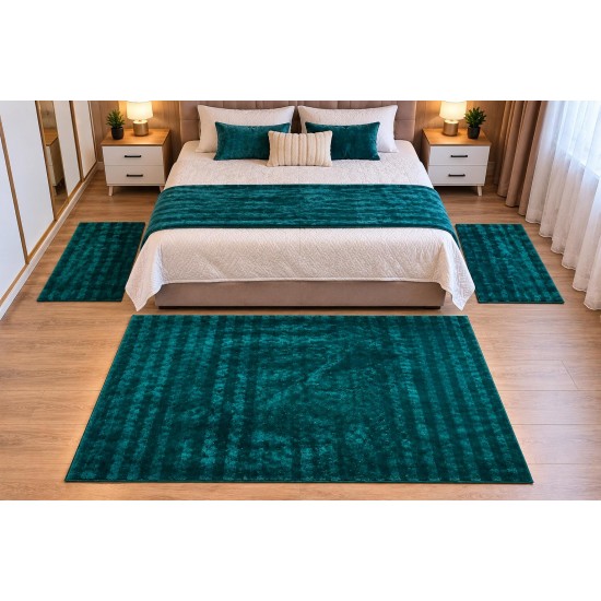 Set Covor cu Puil Model Bubble Verde Smarald 1x 140x200 cm + 2 traverse 60x100 cm Covoare și traverse