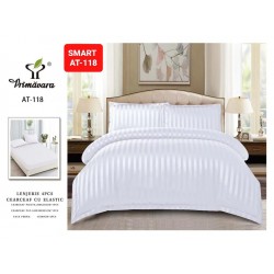 Lenjerie de pat cu elastic tip hotel din BUMBAC 100% DAMASC , 4 piese Lenjerie de pat cu elastic tip hotel din BUMBAC 100% DAMASC , 4 piese